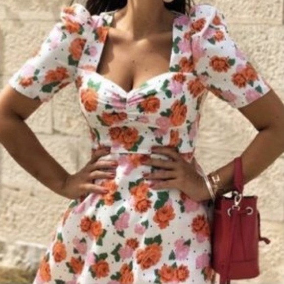 ZARA Floral Print Dress Puff Sleeves Size M - Picture 3 of 10